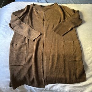 Brown JCrew Long Cocoon Cardigan Linen Blend